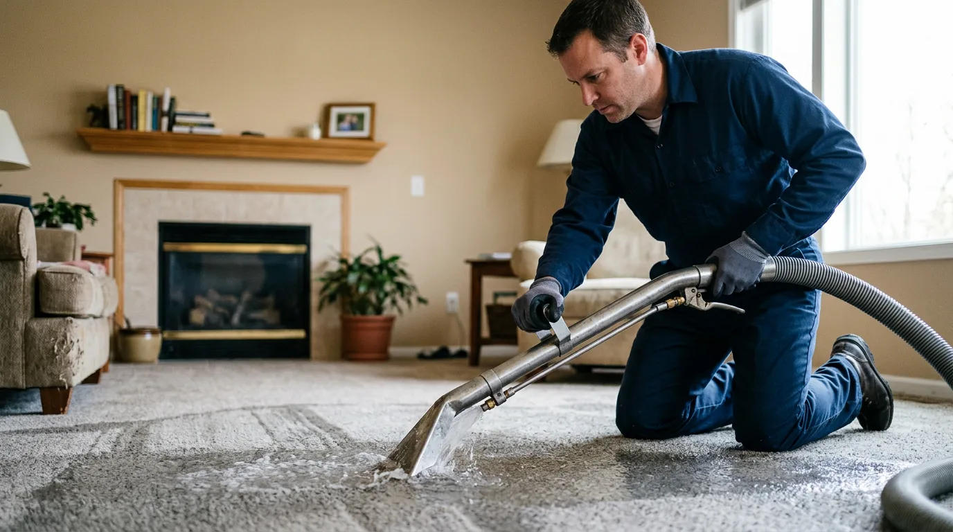 Water damage restoration technician working near Kennard, TX
